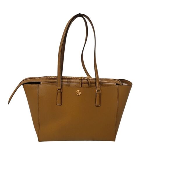 Tory Burch Emerson Brown Saffiano Leather Reva Logo Zip Tote Bag # 136091 - Picture 1 of 12